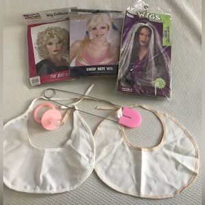 Miscellaneous Halloween wigs and items needed for big baby costume.